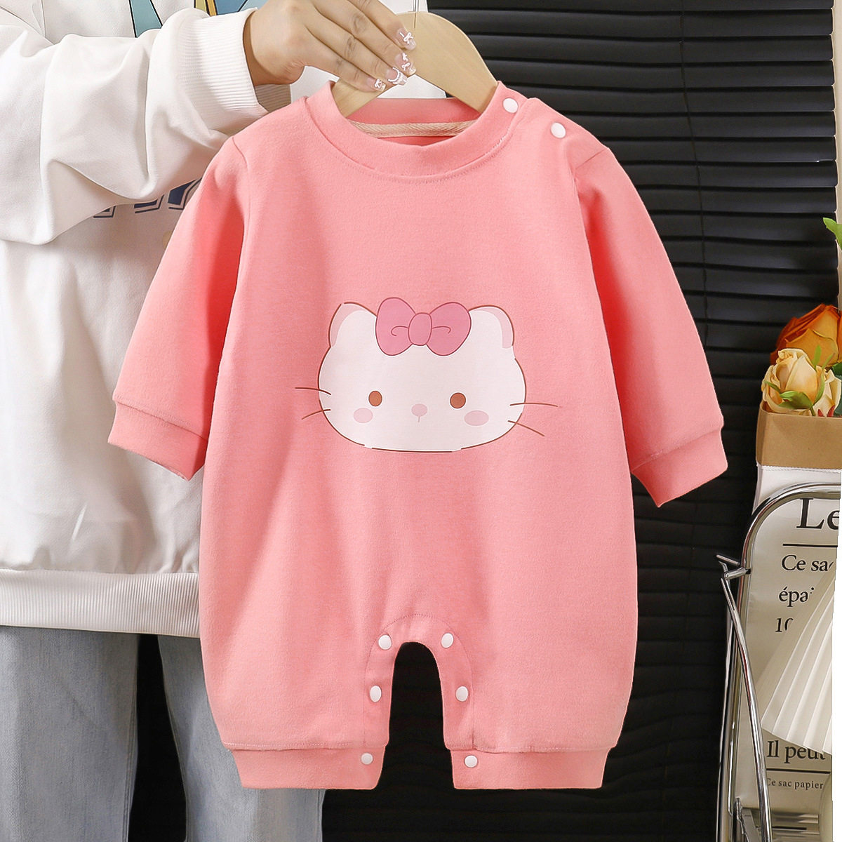 Baby Romper, Spring & Autumn Outerwear, Newborn Long-Sleeve Jumpsuit with Snap Buttons for Easy Diaper Changes