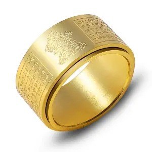 八大守护神转动钛钢国潮戒指男万字护身符十二生肖本命佛心经戒指