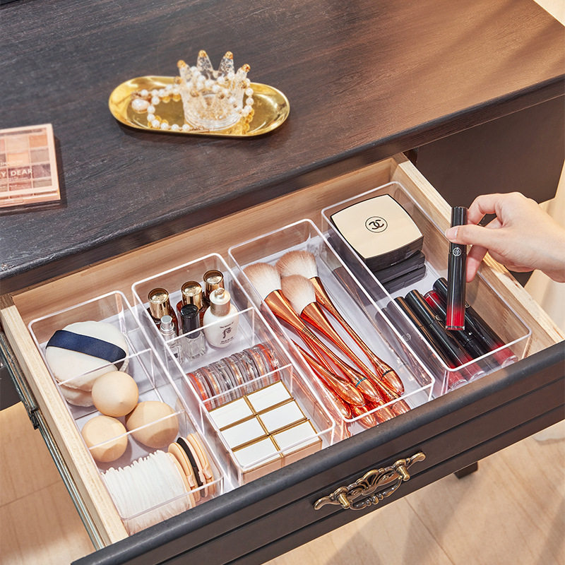 Cross-border Desktop Transparent Acrylic Cosmetic Storage Box Cosmetic Cotton Storage Stackable Dust-proof Drawer Storage Box
