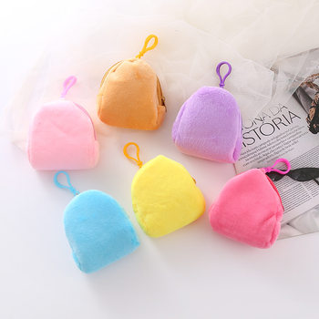 Plush zipper small schoolbag coin purse simple solid color coin bag storage bag keychain bag small pendant wholesale