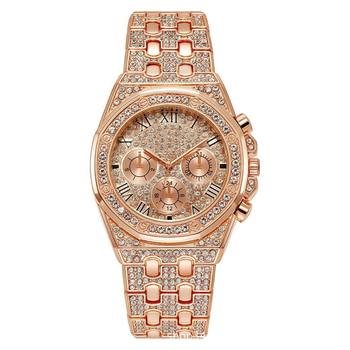 Cross-border Explosions Full Diamond Steel Band Quartz Rhinestone Dial Men's Watch Three Eyes Full Diamond Roman Pattern Men's Quartz Watch