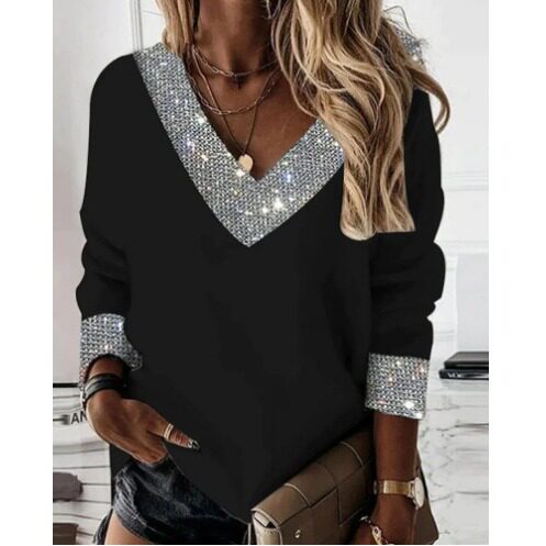 Elegant Long Sleeve V Neck Sequin Top Autumn Winter Collection Perfect for Parties and Events Wholesale Available