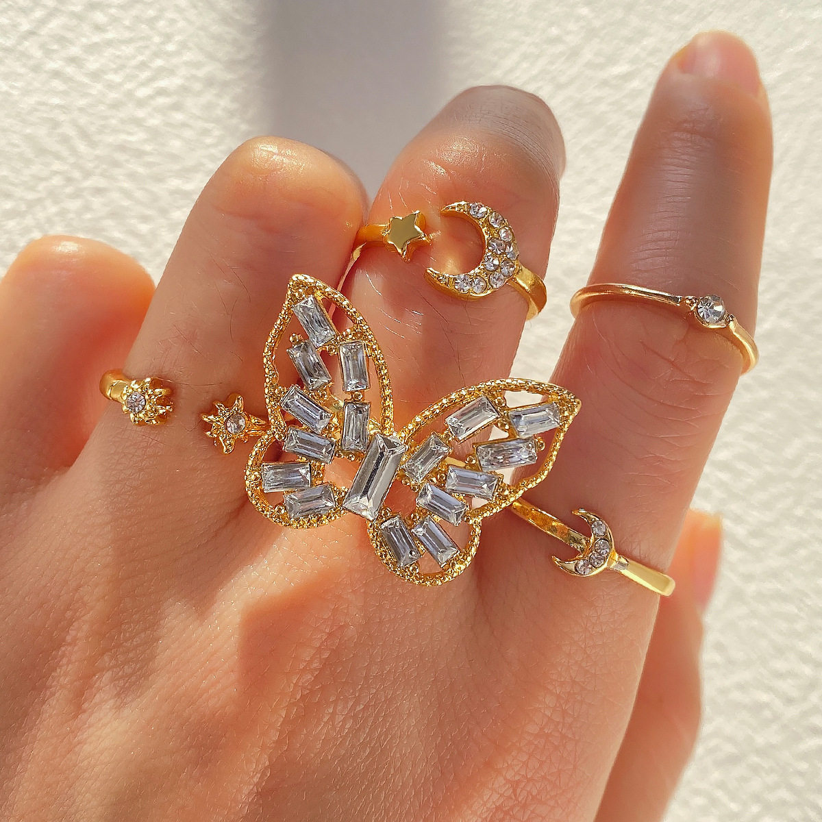 文艺复古百搭麦穗珍珠眼睛戒指23件套创意时尚几何型合金戒指套装