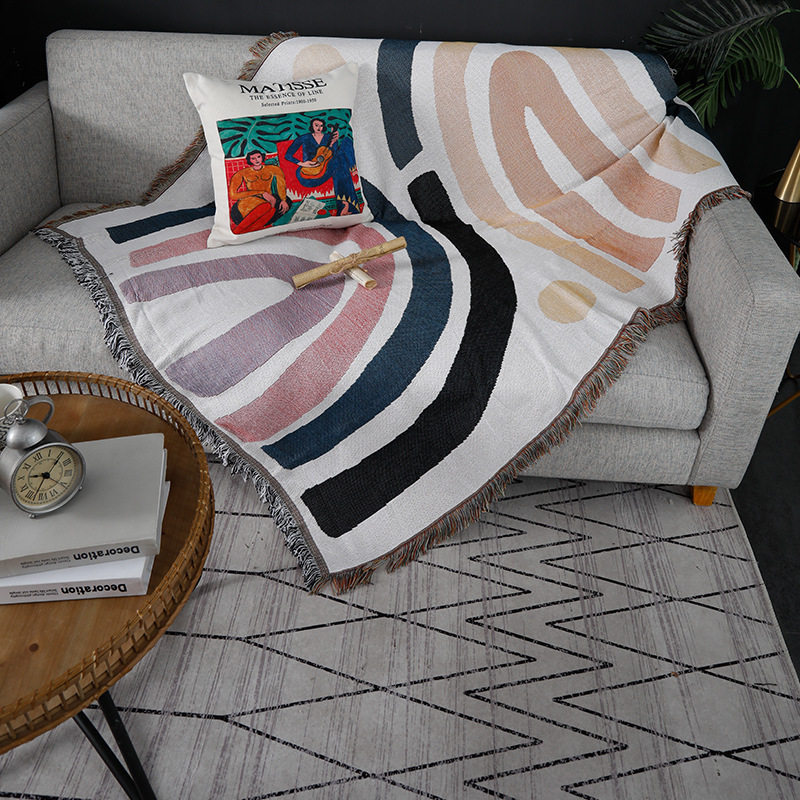 Cross-border Coarse Cotton Blanket Modern Simple Sofa Towel Sofa Cover Cloth Cover Blanket Sofa Cover Mat Bed Blanket Homestay Tapestry