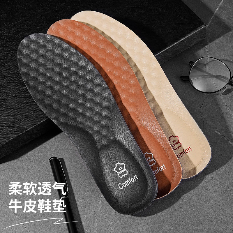 in stock Leather Sports Insoles Cowhide Sweat Absorbing Breathable Unisex Basketball Shoes Cushion Shock Absorbing Odor Deodorant Insoles