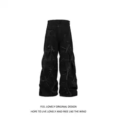Spring/Summer 2025 American Style Retro Niche Pleated Design Sense Trendy Brand Loose Premium Sense Couple Jeans 2025