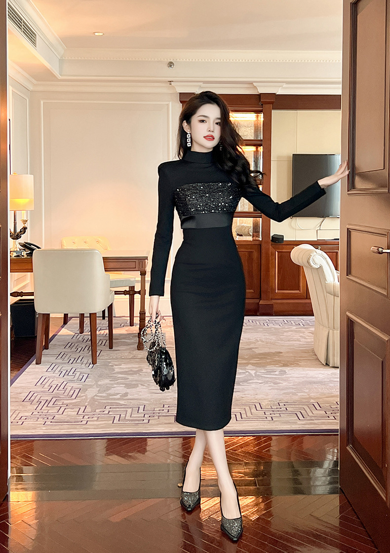 Đầm đen dài thanh lịch phong cách Hepburn tôn dáng nữ — Màu đen