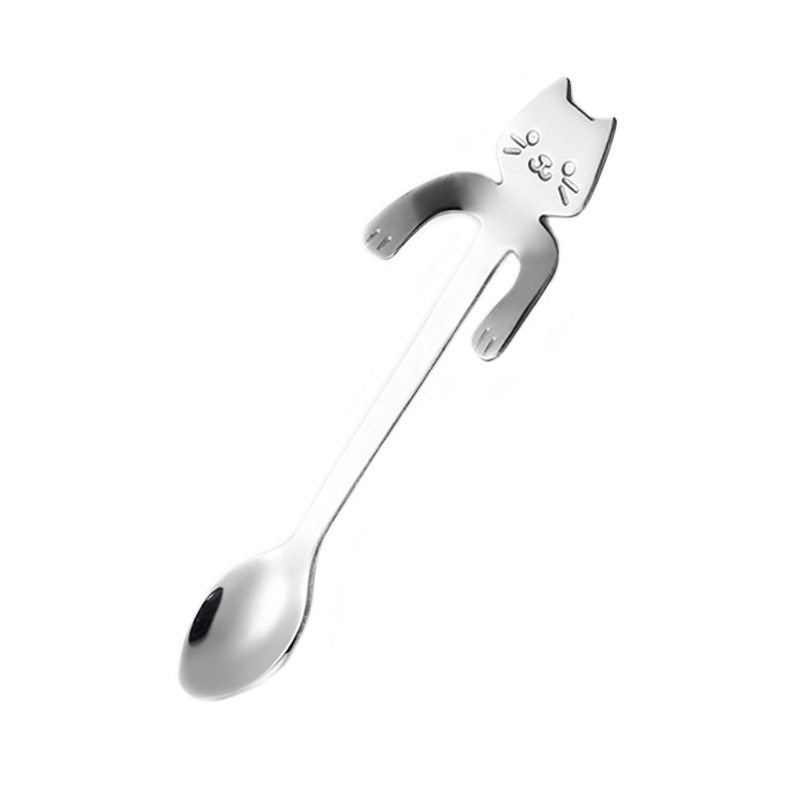 Cross-border 304 stainless steel high-value spoon coffee spoon ins cute hanging Cup cat spoon dessert ice cream ice cream spoon