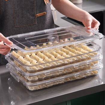 Dumpling box PET transparent frozen dumplings household refrigerator quick-frozen dumpling box wonton preservation storage box multi-layer tray