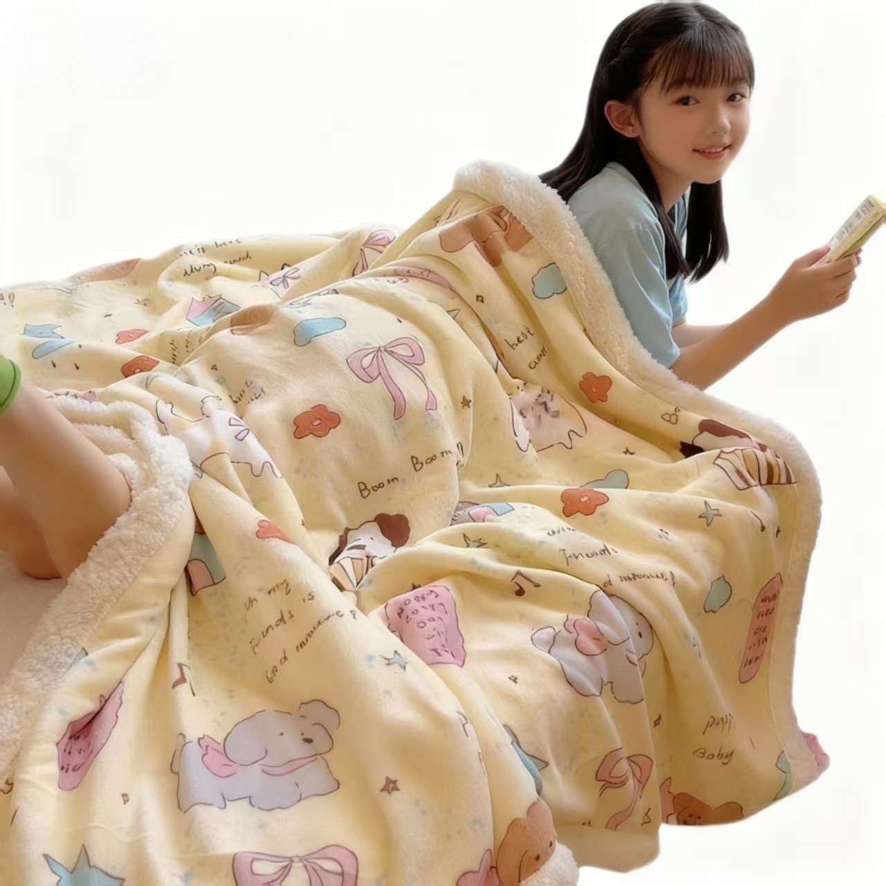 Double-Layer Warm Lamb Velvet Lunch Break Blanket Digitally Printed Flannel Blanket Winter Thick Milk Velvet Throw Blanket