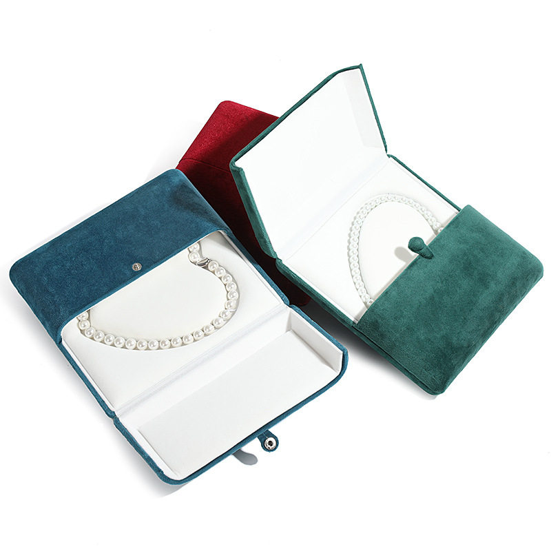 Flannel jewelry chain box heart-shaped pearl necklace box necklace display double snap button packaging box jewelry box wholesale