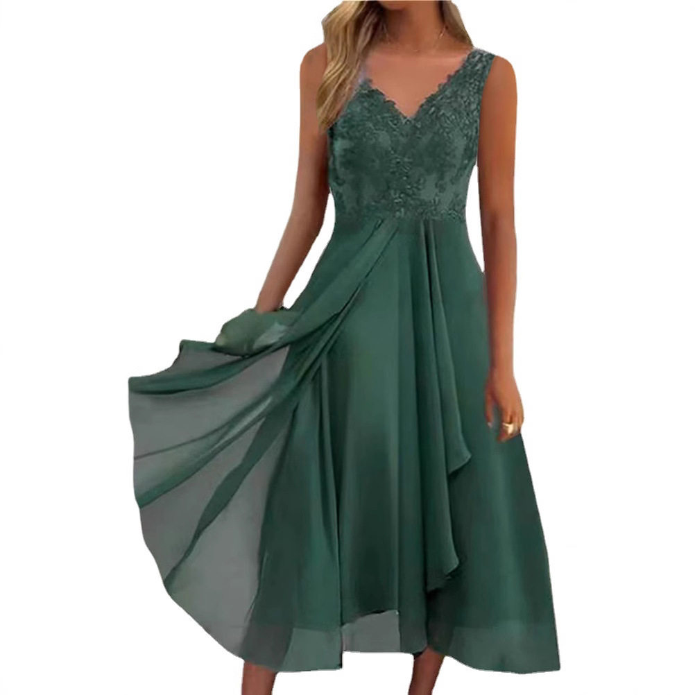 Chiffon Lace Hollow Out Long Dress Sleeveless Elegant Perfect for Bridesmaids Wholesale Availability