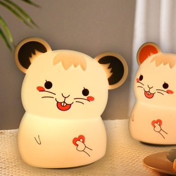 Customized USB Rechargeable Colorful Cartoon Animal Silicone Night Light Cute Mouse Silicone Pat Light Factory