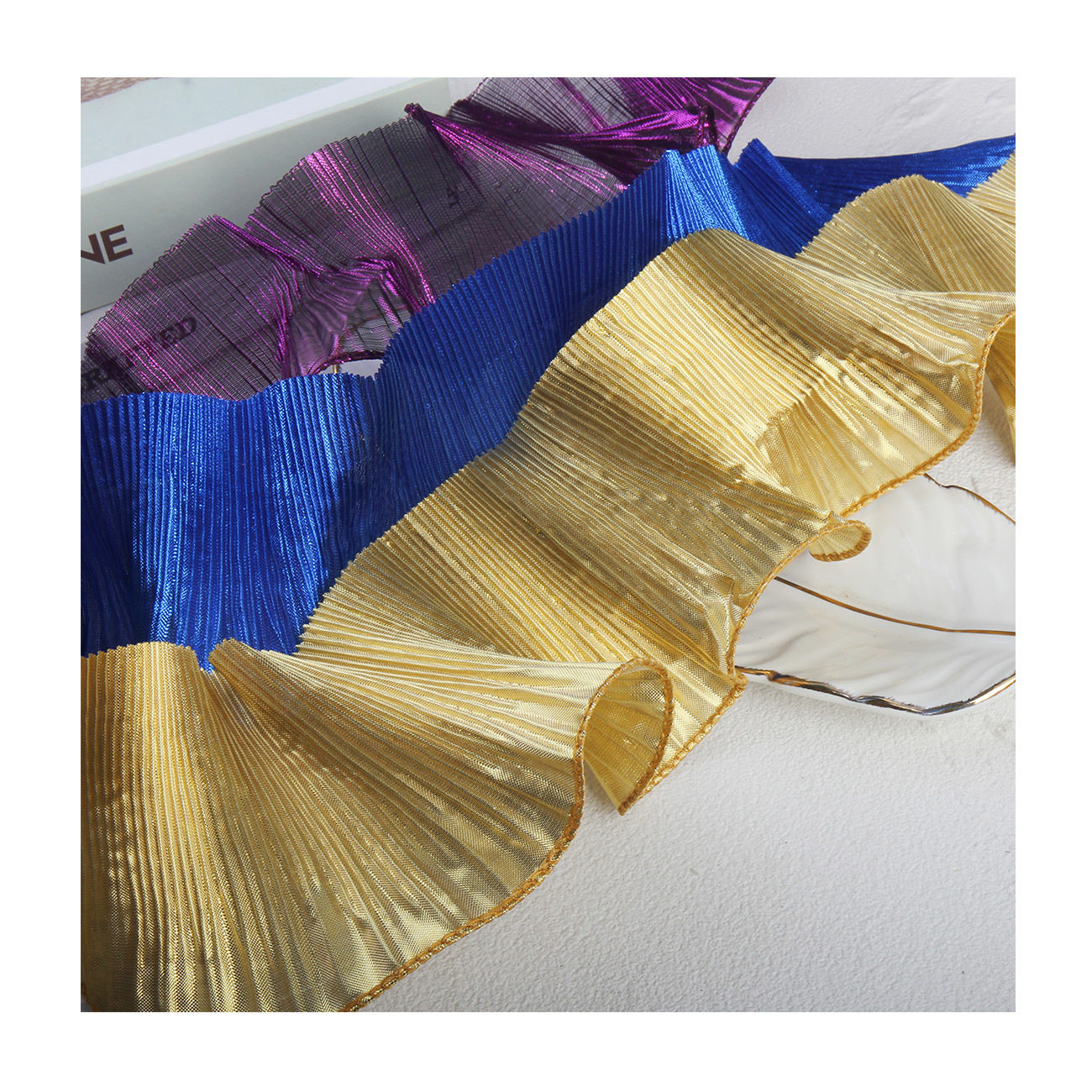 In stock 9.5 Metal organza gradient pleated three-dimensional clothing skirt accessories lotus leaf lace