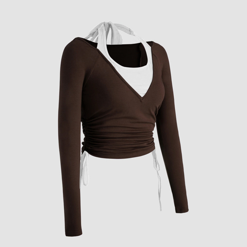 Slim Fit Color Block Long Sleeve Knit T Shirt Stylish Versatile Design Autumn Winter Collection Wholesale Available