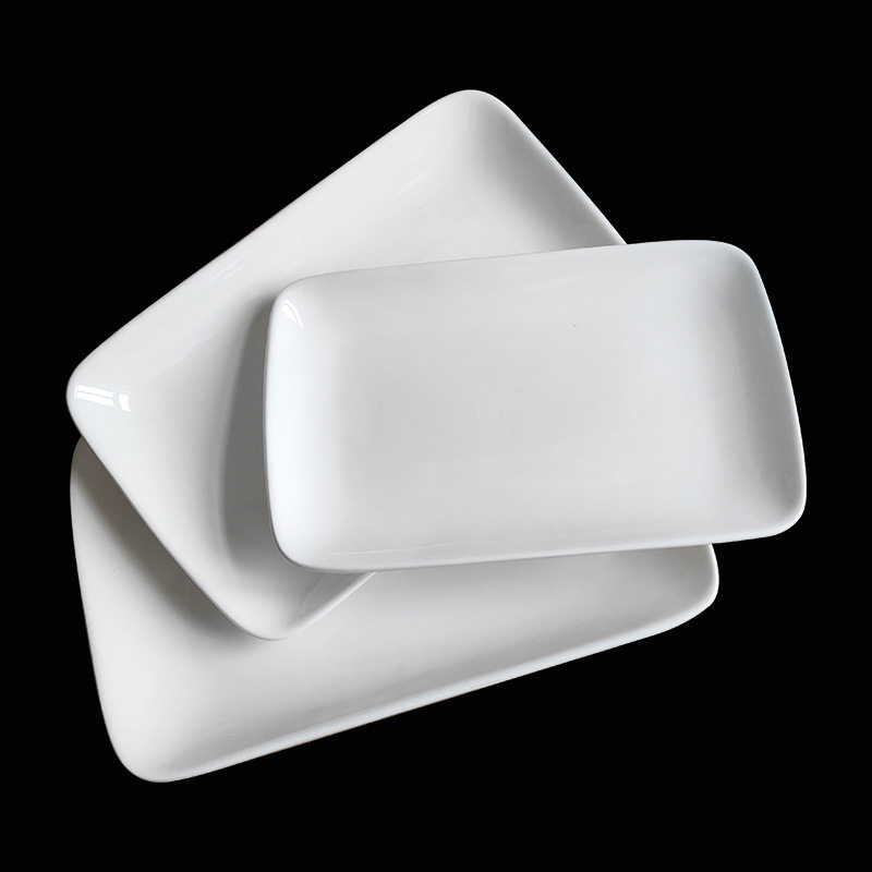 Ceramic Plate White Rectangular Plate Rice Roll Plate Sushi Plate Hotel Restaurant Breakfast Barbecue Hot Pot Dish Plate