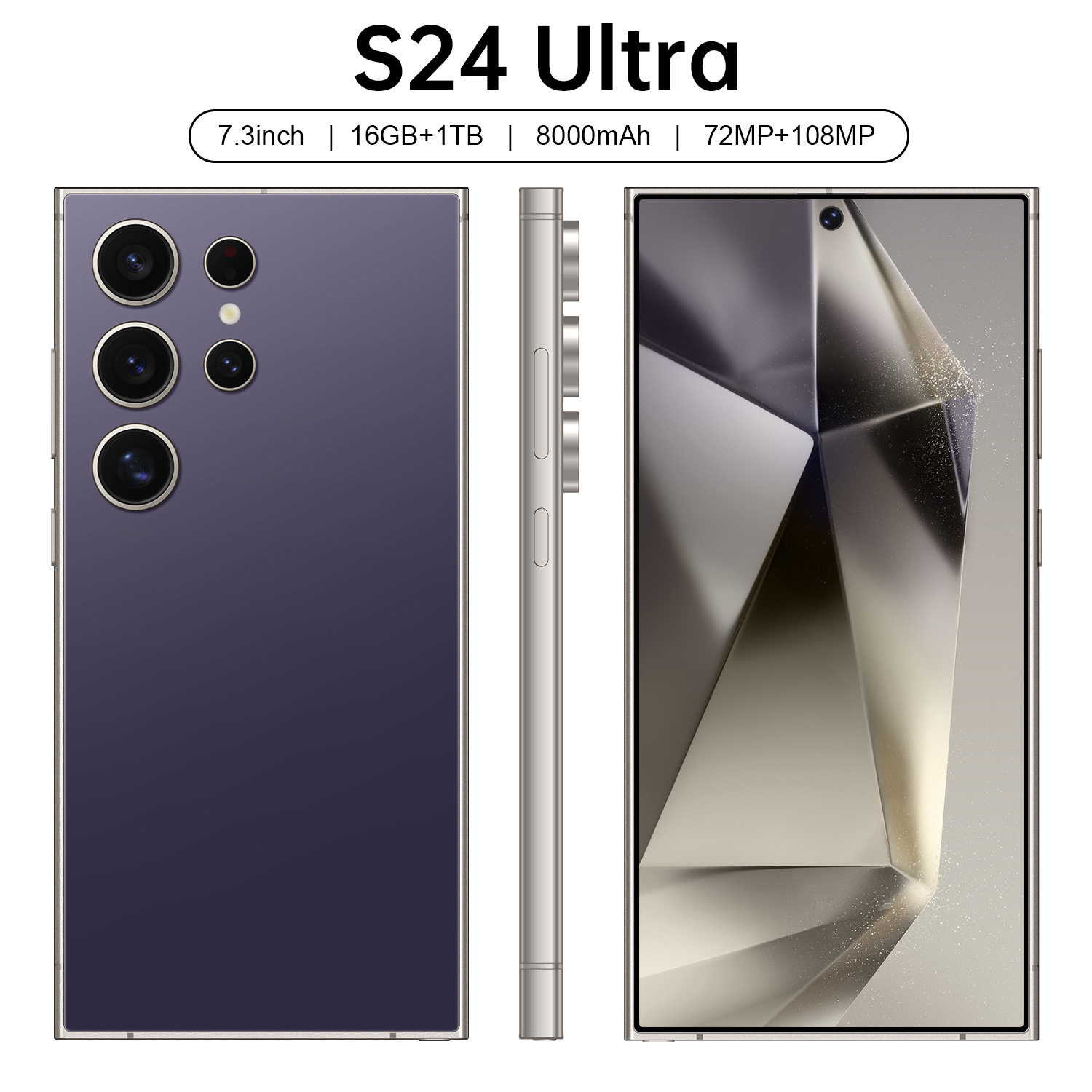 TK爆款现货S24 Ultra真4G 6+64GB跨境手机7.3寸直角屏智能手机批