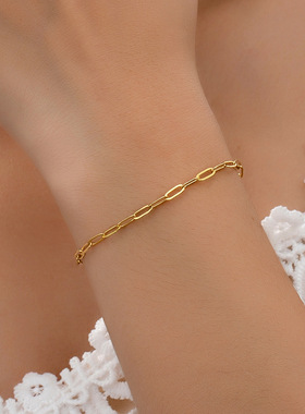 春夏基础款夸张柔软竹节古巴链细款镀18K真金设计日常多件套手饰