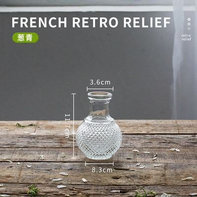 跨境热销复古玻璃花瓶插画高级感香薰瓶 透明ins风摆件小花瓶套装