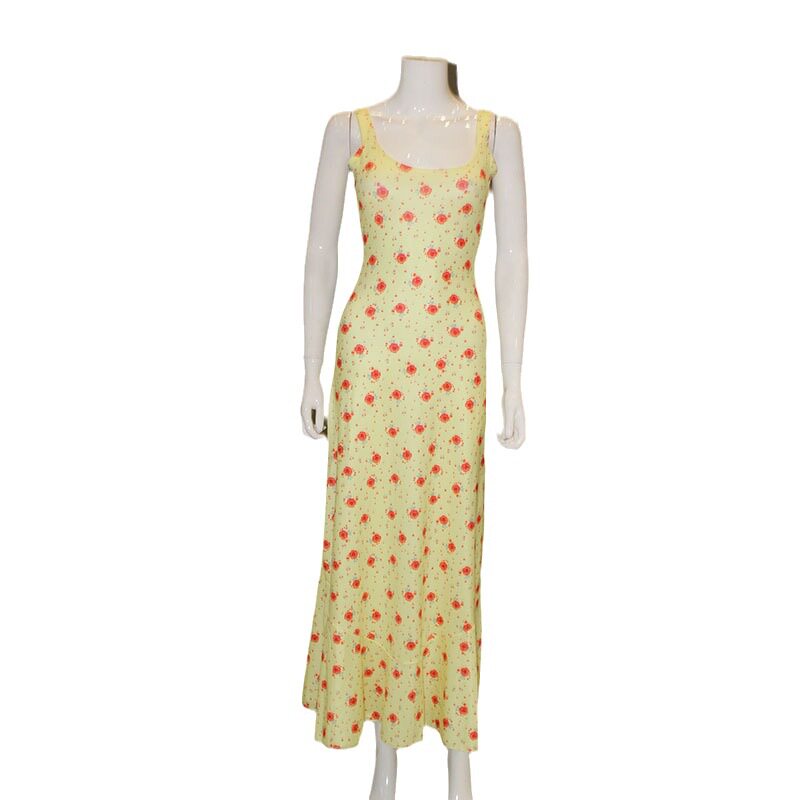 Summer Floral Print Maxi Dress Sweet Fresh Spaghetti Strap Mermaid Hem Milk Silk Fabric Beachwear Wholesale