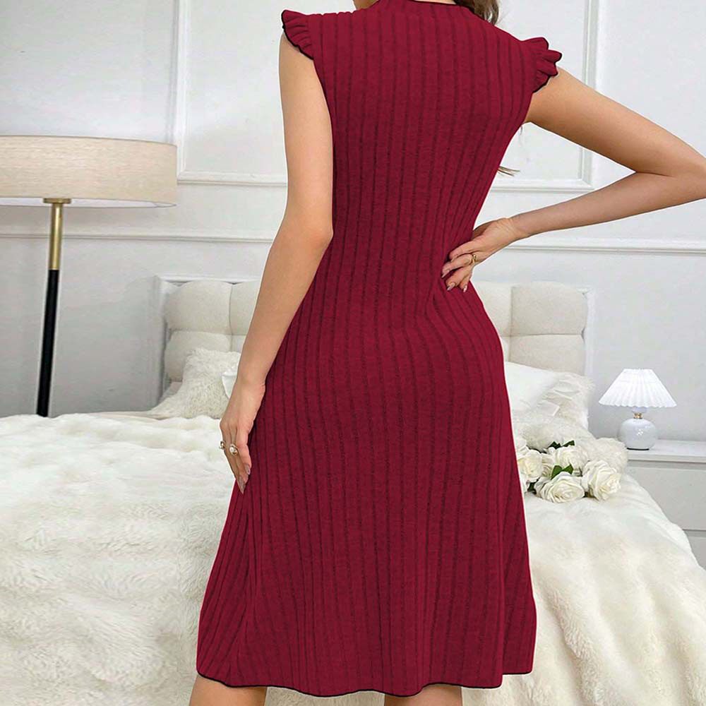 Red Short Sleeve Casual Dress Comfortable Fabric V Neck Sleeveless Spring Summer Home Wear Wholesale Available