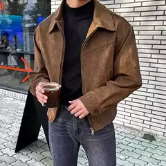 Source Manufacturer's High-End American Retro Brown Suede Jacket Men's Spring and Autumn Short Flight Jacket