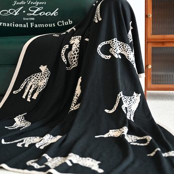 A62 Leopard Abc Light Luxury Nordic Style Blanket Air Conditioning Blanket Nap Blanket Sofa Blanket Bed Vintage Aviation Knitted Blanket