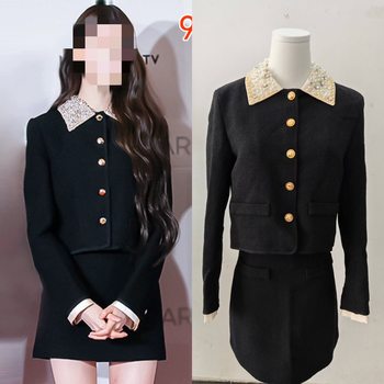 In-Stock Zhang Yuanying 2024 Spring and Autumn French Style Elegant Socialite Chanel-Inspired Heavy Short Woolen Jacket and Skirt Set for Women