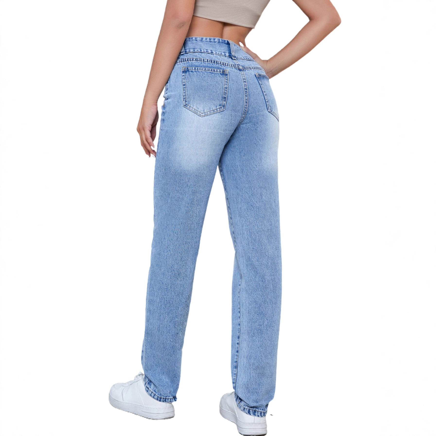 High Waisted Slim Fit Jeans Straight Leg Comfortable Stretch Fabric Flattering Design Casual Wear Ready to Ship