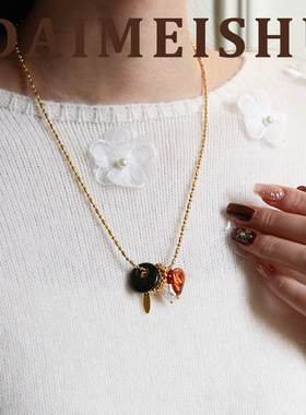 原创设计黑曜石淡水珍珠爱心星星吊坠项链轻奢高级感百搭锁骨链女