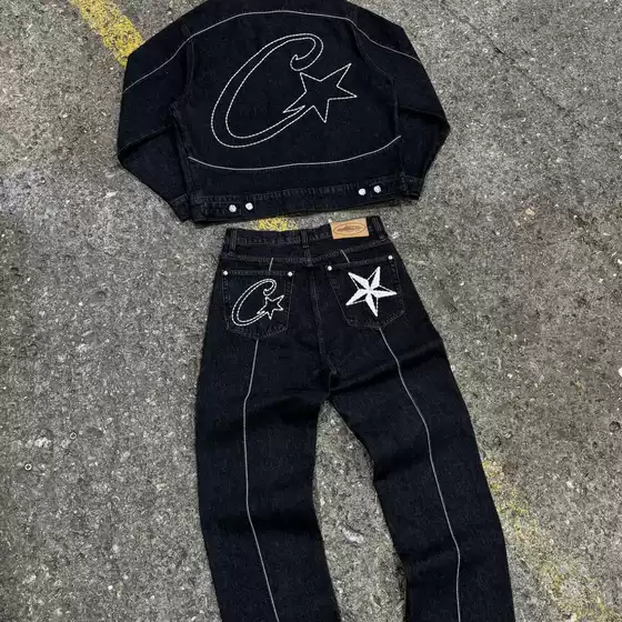 Alcatraz Cross-Border Denim Suit High Street Western Denim Jacket Loose Cortiez Jeans Trendy Brand