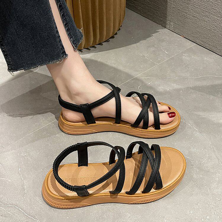 Sandals for Women 2024 New Summer Versatile Flats Fairy Style Student Casual Retro Roman Popular Sandals Ins Trend