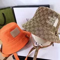 Cross-Border Trendy Fisherman Hat with Embroidered g Letter, Reversible, Full Print Logo Jacquard Pattern, Drawstring Bucket Hat Wholesale