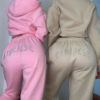 Amazon ebay European and American foreign trade quality new fashion Sports Leisure hooded Diamond sweater set two-piece