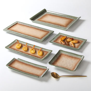 Melamine Retro Tableware Rectangular Plate Commercial Barbecue Barbecue Hot Pot Side Dishes Hand-Grabbed Meat Fried Snack Presentation