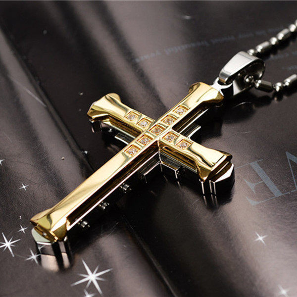European and American Retro Punk Style Multi-Color Multi-Diamond Cross Necklace Hip-Hop Men's Pendant Trendy Men's Accessories Manufacturer Wholesale