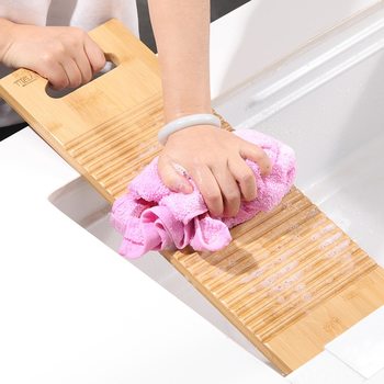Thickened Non-Slip Bamboo Washboard for Hand Washing Clothes, Large Water-Capturing Curved Washboard Kneeling Board