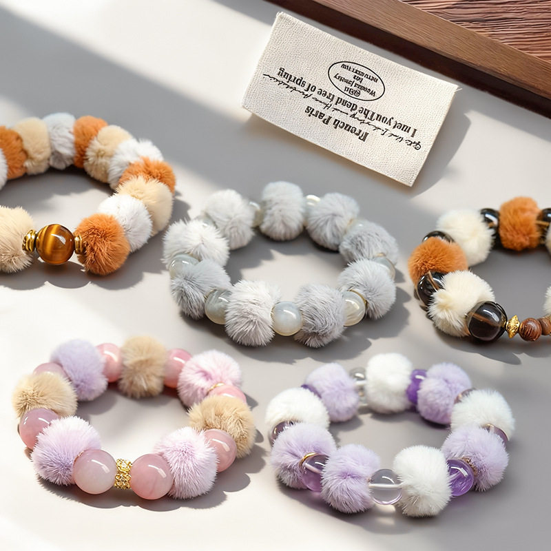 Autumn and Winter Plush Natural Citrine Amethyst Tiger Eye Crystal Bracelet High-End Melard New Year Bracelet Beads