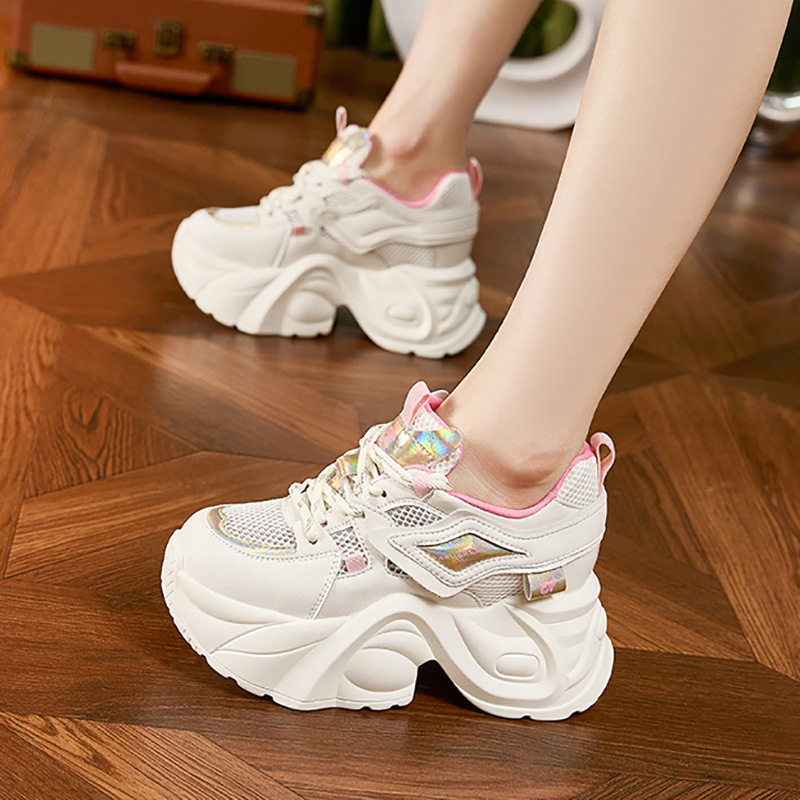 Giày thể thao nữ đế xuồng platform gót siêu cao 8cm — Trắng, Hồng, Vàng gạo, Cam