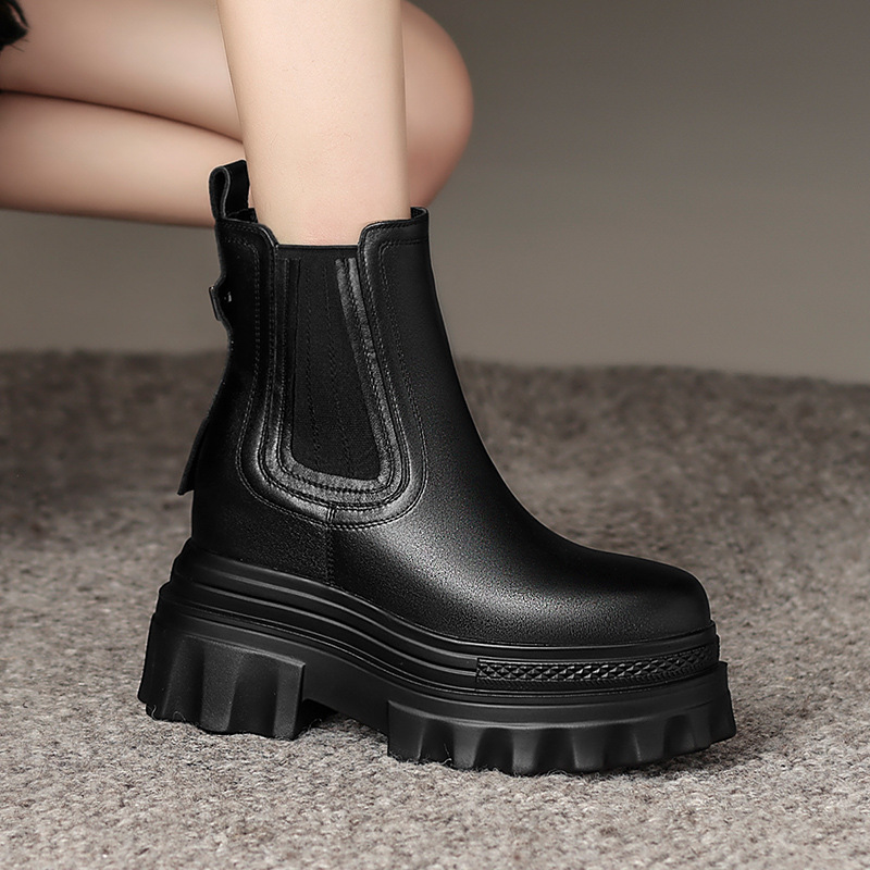 Boot nữ cổ thấp gót cao kéo khóa sau, đế dày tôn dáng, da bò thật — Lớp lót đơn màu be, Lớp lót nhung màu be, Màu đen một lớp, nhung đen