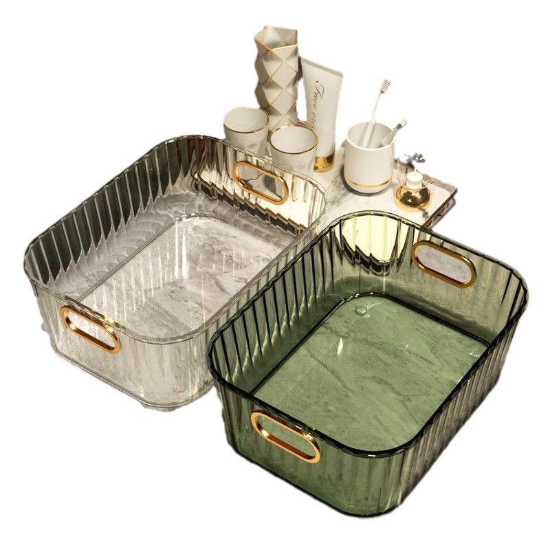 Light luxury PET desktop cosmetics storage box acrylic bedroom clothing sundries coffee table snacks storage basket wholesale