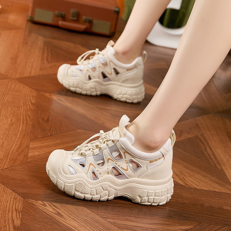 Giày sneaker nữ đế dày chunky phong cách thể thao đa năng — Len tinh khiết, Đen