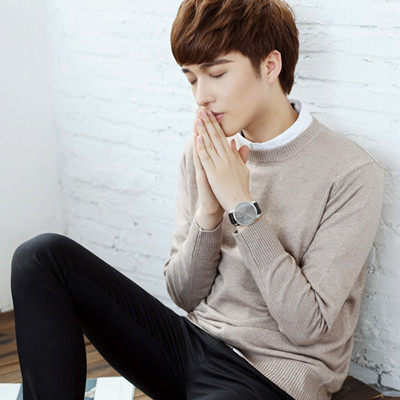 跨境新款韩版秋冬男士V领大码毛衫针织宽松纯色男毛衣打底衫