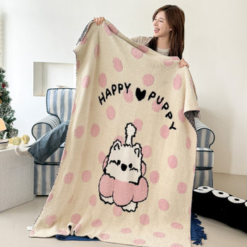 Blue Striped Dog｜Designer Original Knitted Half-Sided Plush Blanket Lunch Break Blanket Youth Style Thickeneded Multi-Functional Blanket