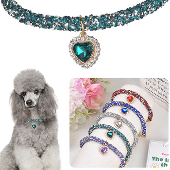 Factory direct diamond chain heart-shaped cat and dog necklace pet necklace cat and dog supplies rhinestone dog chain multicolor collar
