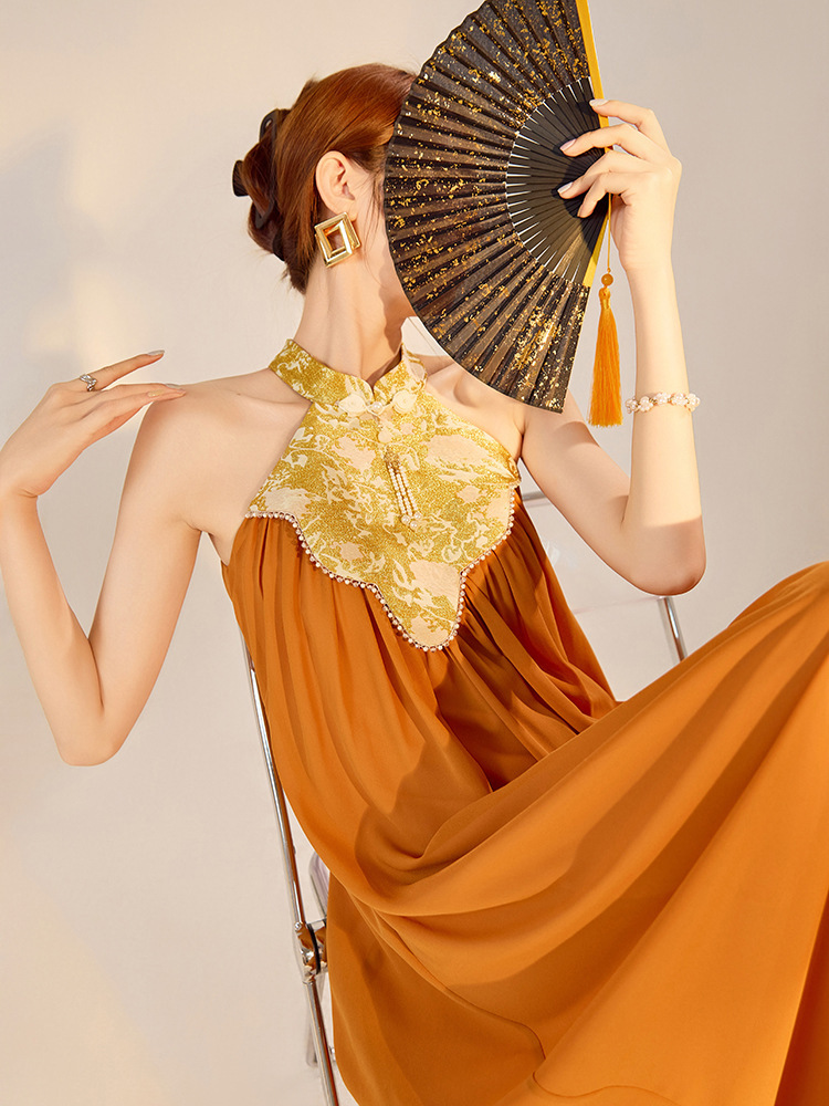Đầm dài cổ đứng thêu họa tiết thanh lịch cho nữ — Màu mơ mây (cấp ngay trong ngày), Màu mơ mây (giao hàng trong 7 ngày), Terracotta Orange (Giao hàng trong 7 ngày)