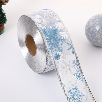 Christmas Double-Layer Ribbon 5cm Silver Snowflake Double-Layer Ribbon Christmas Decoration Polyester Packaging Ribbon Snowflake Ribbon