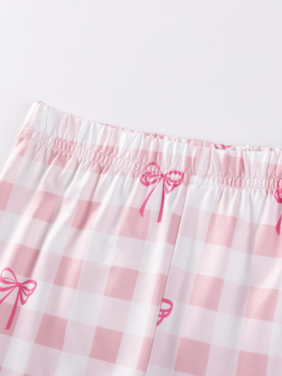 Girls' Autumn Cute Bow Plaid Set, Style Kids' Outfit