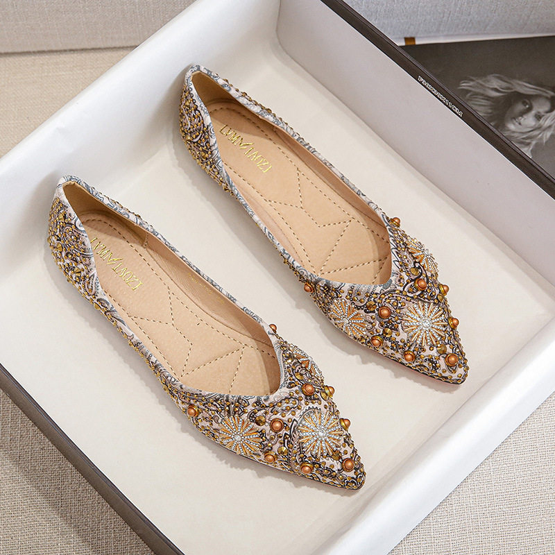rhinestone metal print shallow mouth pointed toe flat bottom