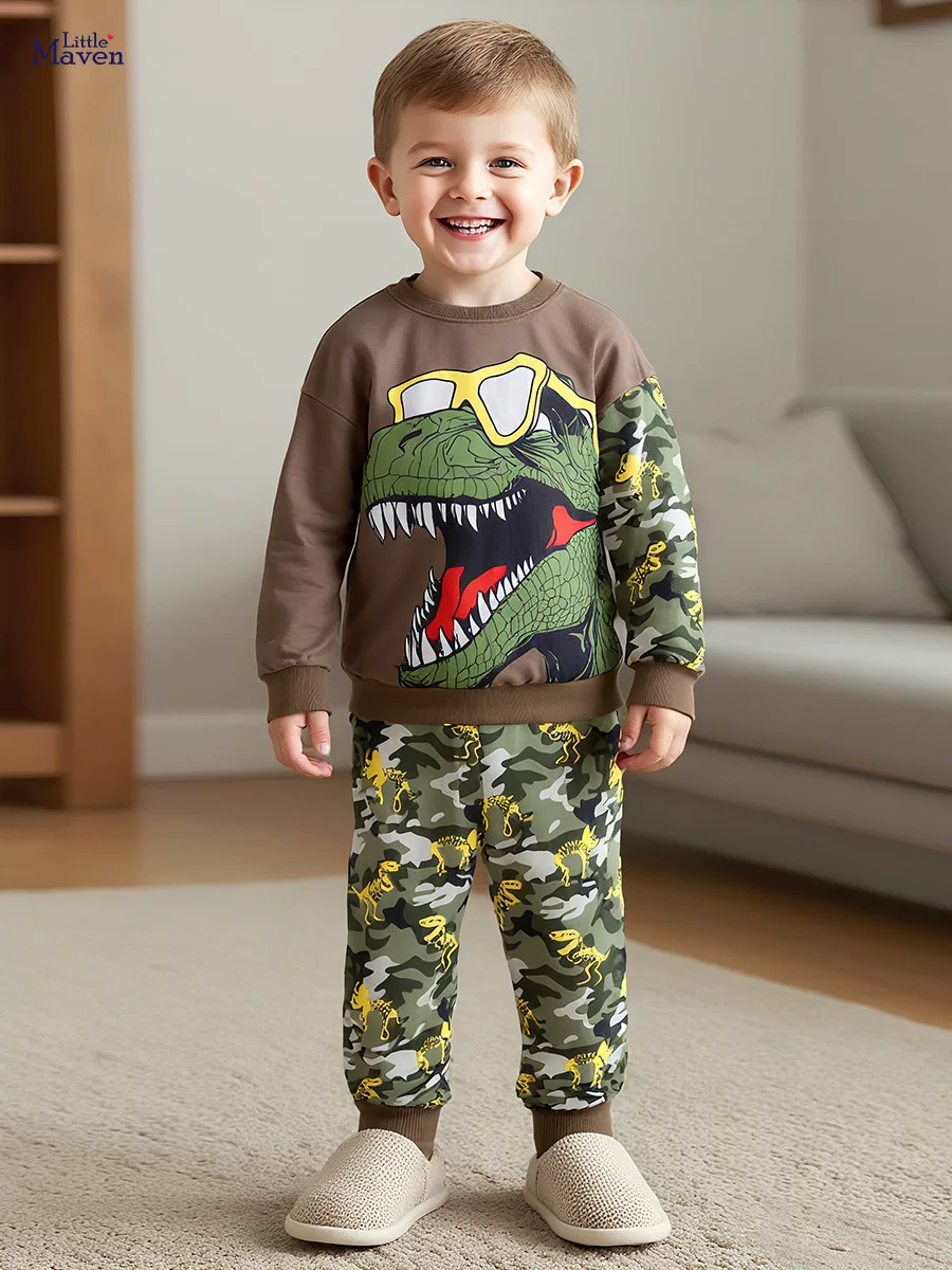 Cartoon Dinosaur Boys' Set, Autumn Kids' Outfit, Fashion Long-sleeve Fall Wear